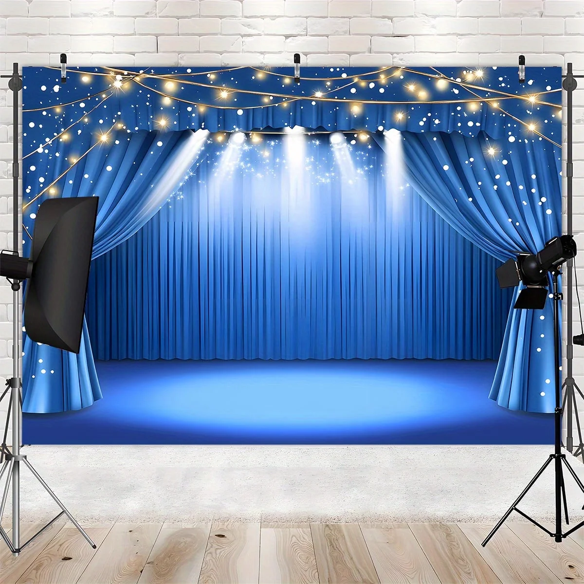 Blue Theater Curtain Photography Backdrop - Indoor/Outdoor Decorative Living Room Accent