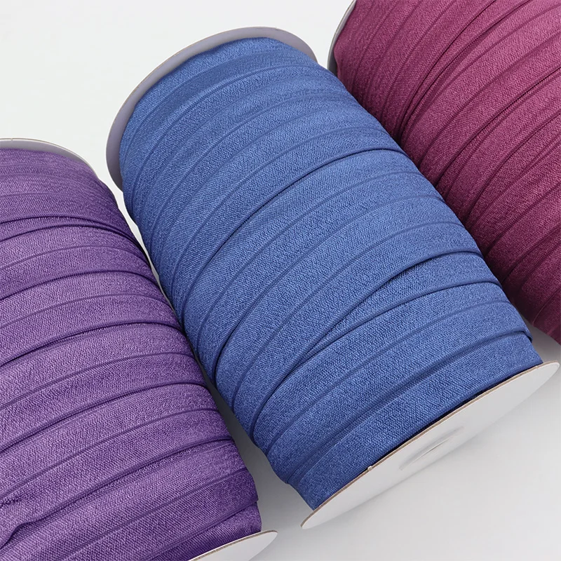 Silk Satin Ribbons Craft Supplies 1" 25mm Solid Color Spandex FOE Ribbon Fold Over Elastic DIY Sewing