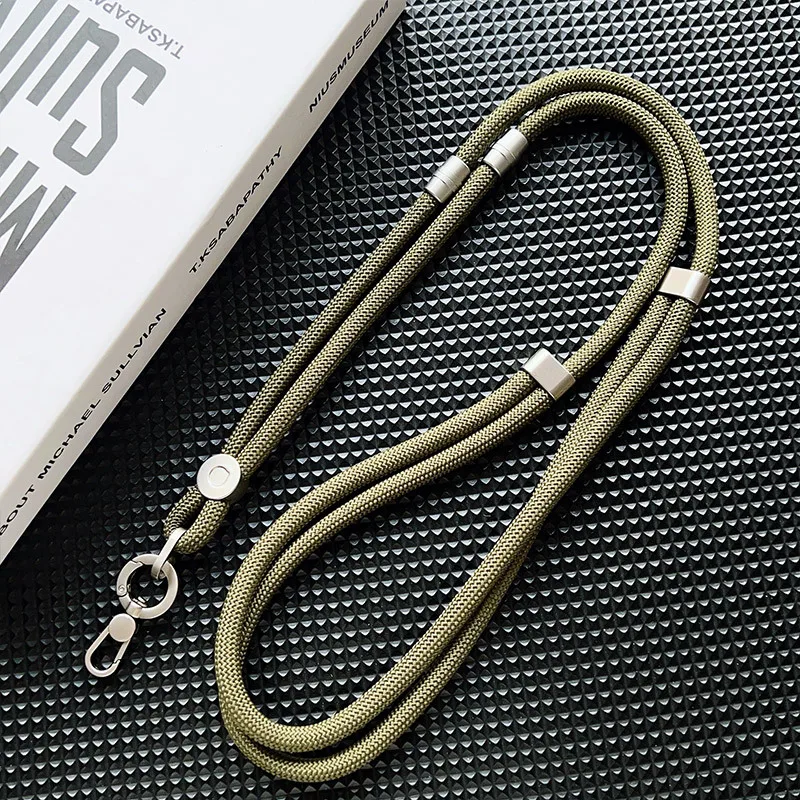 Elegant Silver Adjustable Crossbody Lanyard with Double Buckle and Wrist Strap