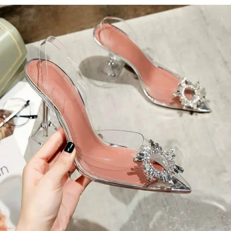 Sexy Pointed Toes Slide on Wedding Party Fashion Shoes Women's Luxury Pump Transparent High Heels
