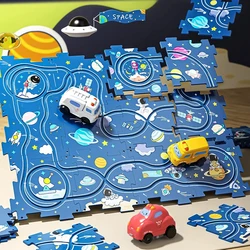 Rail Car Building Toys Kids Race Tracks Puzzle Track with Electric Vehicle Toys Montessori Logic Board Game DIY Jigsaw Puzzles
