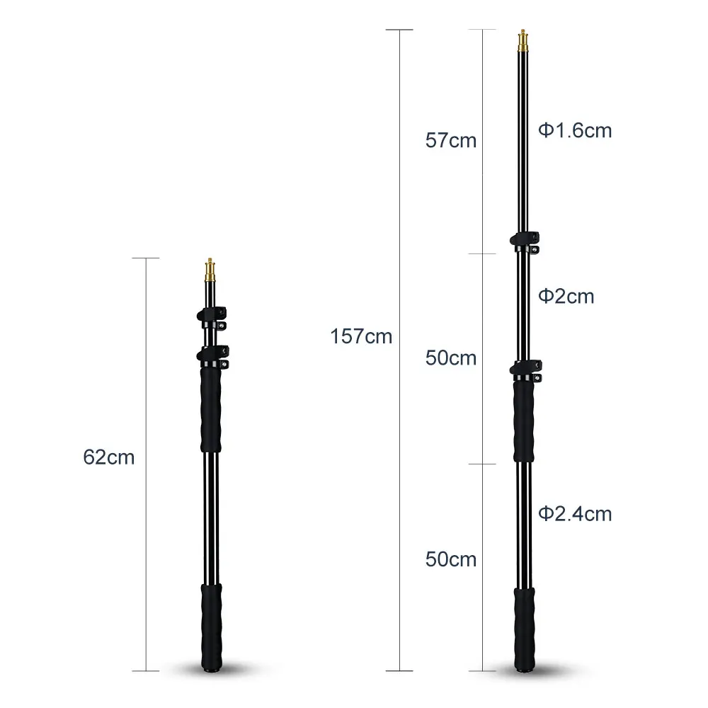 25.5"-62" / 62-157cm Extension Support Rod Photography Flash Speedlite Stick Rod Photo Studio Microphone Boom Pole Handheld Grip