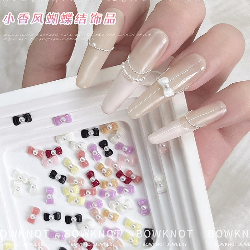 프랑스 Bowknot 진주 나비 넥타이 귀여운 수지 작은 리본 매력 달콤한 네일 아트 장식 매니큐어 도구 DIY 액세서리 도매