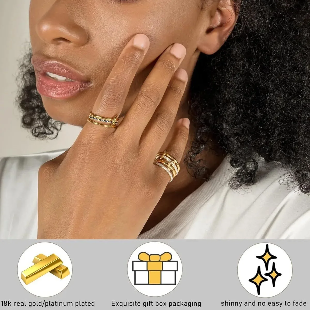 Punk 4-layer Mixed Color Multi-layer Circle Stainless Steel Ring Women Shiny Inlaid Zircon High-quality Waterproof Jewelry Gift