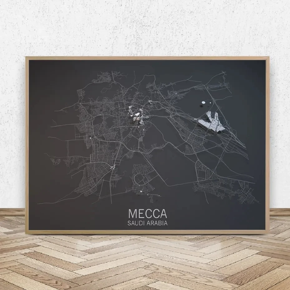 

Mecca City Map Posters Saudi Arabia Blackboard Wall Art Prints Canvas Paintings Latitude and Longitude Pictures Room Home Decor