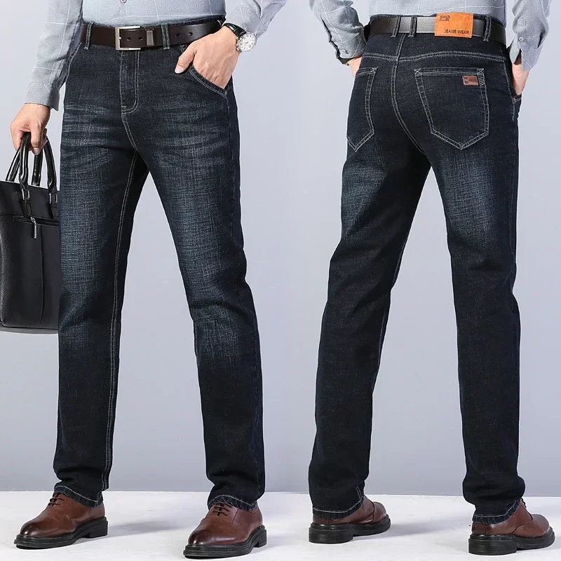 Business Men's Clothing Stretch Jeans Autumn New Straight Casual Regular Classic Fashion Denim Trousers Male Black Blue Pants 5