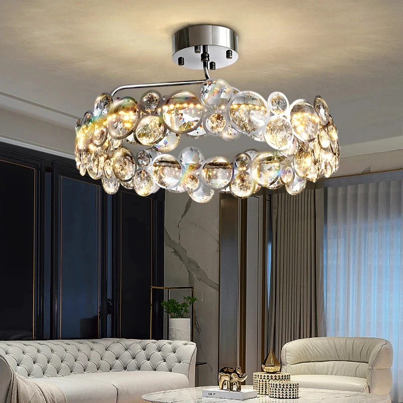 

Modern Crystal Chandelier For Living Room Led Home Decor Indoor Lighting Round Creative Bedroom Gold Chrome Lamp Cristal Lustres