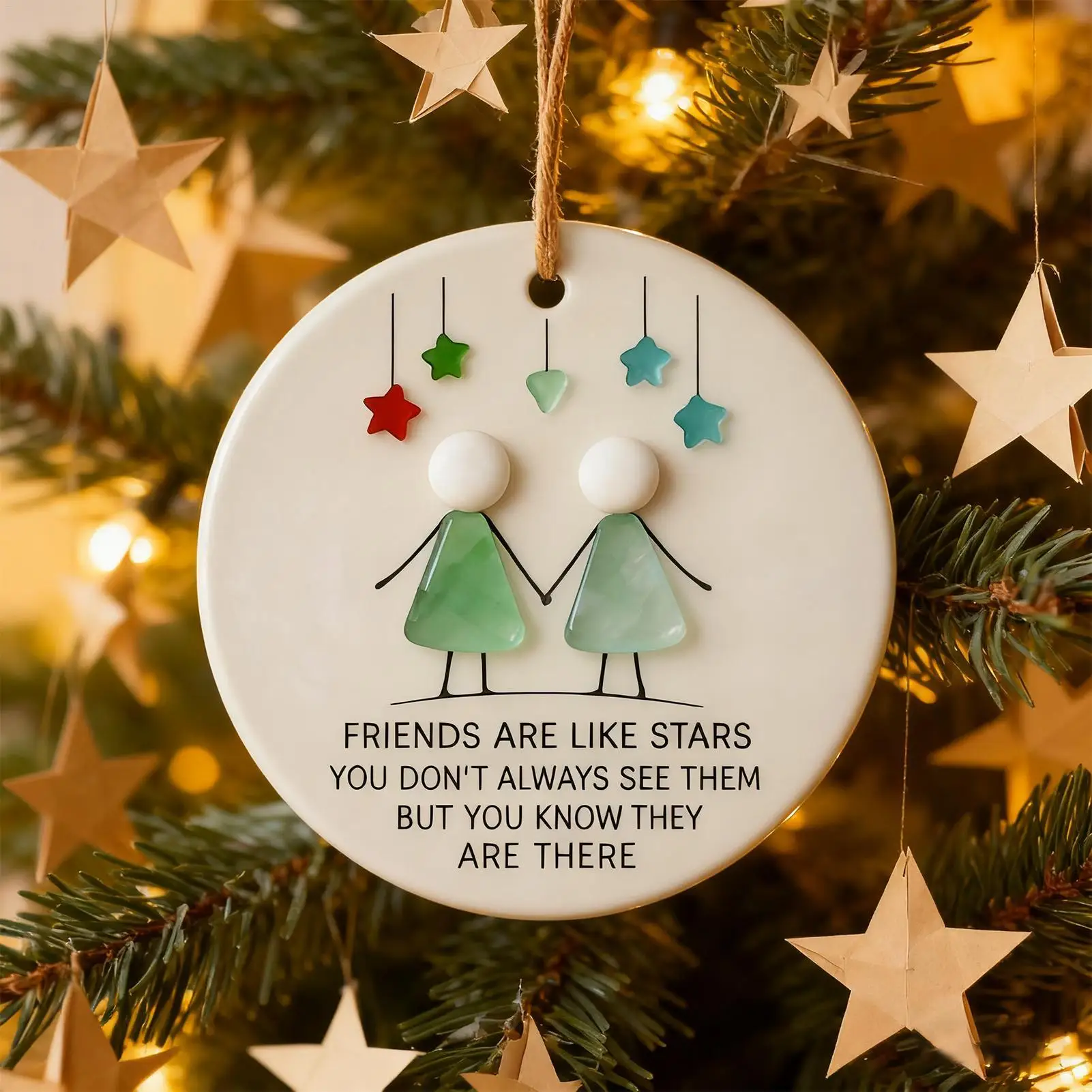 Friendship Ornaments for Women Friends Acrylic Decorative Christmas Tree Decor Handmade Heart Shape Keepsake Figurines