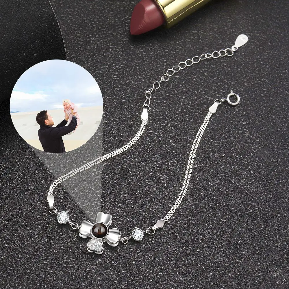 Projection Photo Flower Pendant Necklace for Women Personalized Custom Picture Charms Necklace Fashion Jewelry Memory Gift