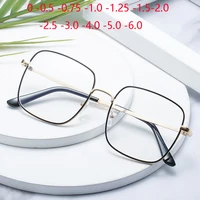 Diopter 0 -0.5 -1.0 To -6.0 Big Frame Square Minus Glasses With Prescription Women Men Metal Full Frame Nearsighted Eyeglasses 1