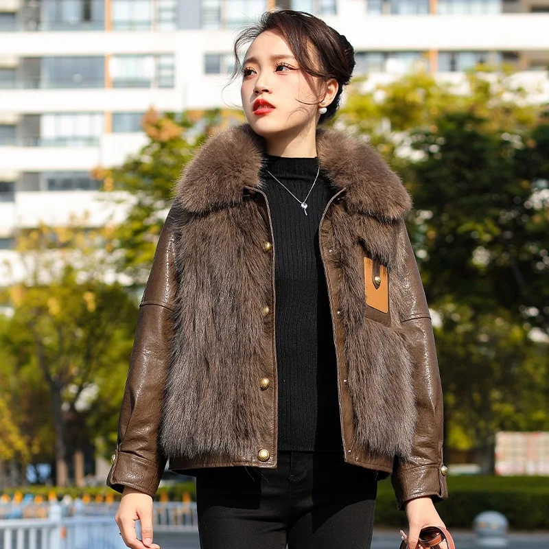 

Vintage Thick Fashion Warm Leather Jacket Fur Coat Women's 2023 Winter New Korean Fashion Faux Fox Fur Jacket Street Outwears