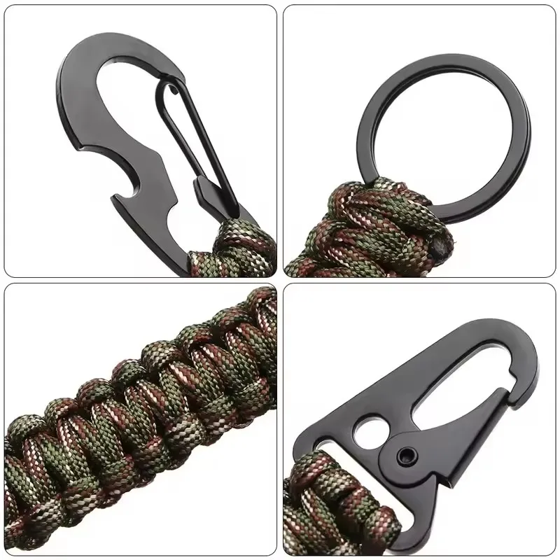 Keychain Ring Carabiner Paracord Rope Camping Survival Kit Emergency Knot Bottle Opener Tools Outdoor