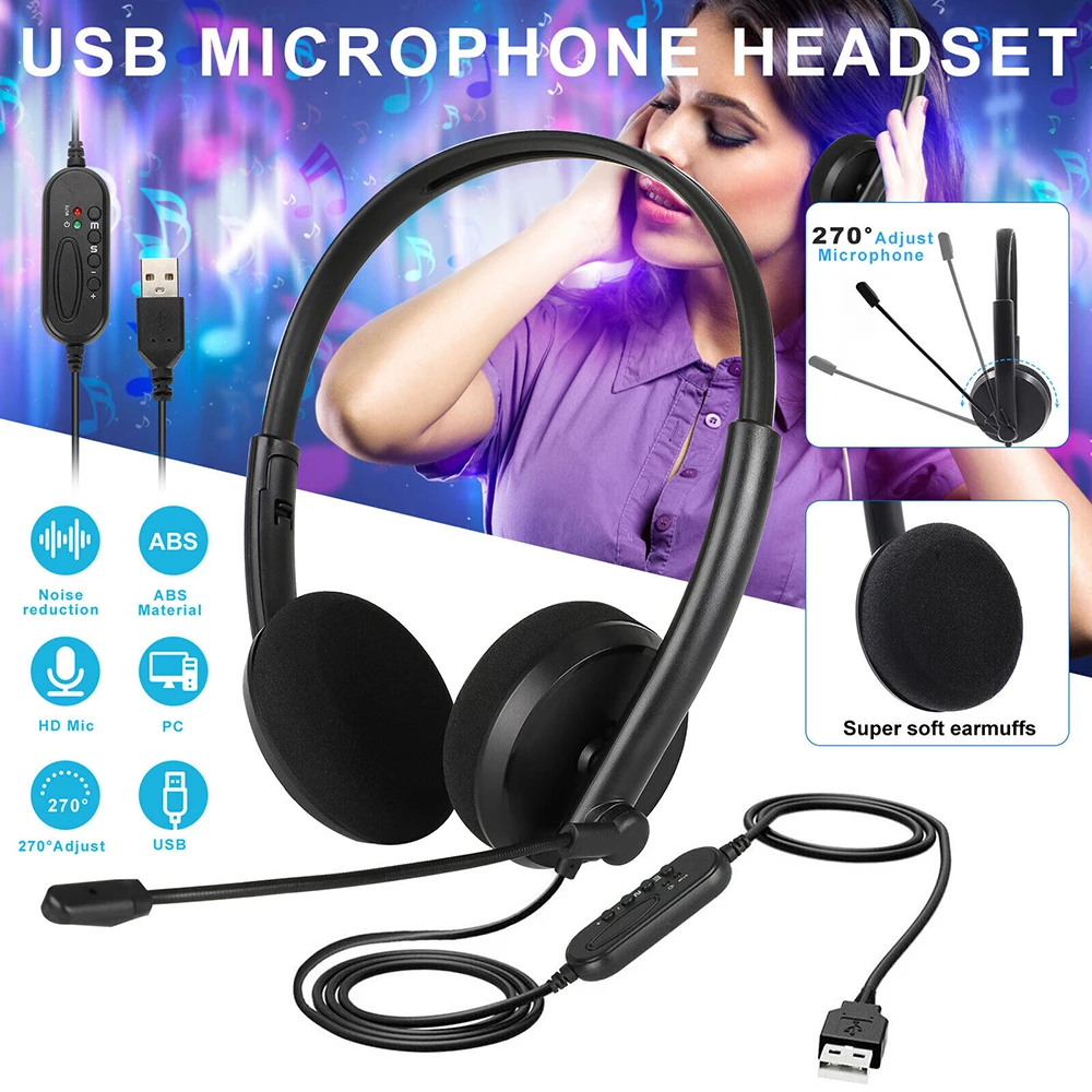 

Wired USB Call Center Headset 360° Rotatable Noise Canceling Microphone Business Commuting Headphone with Mic for PC Home Office