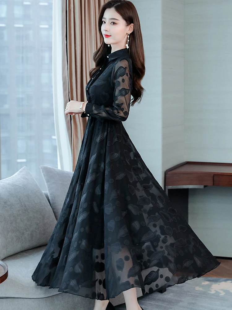 chinese dress ladies Black and Pink Chiffon Dress XLarge main image 0