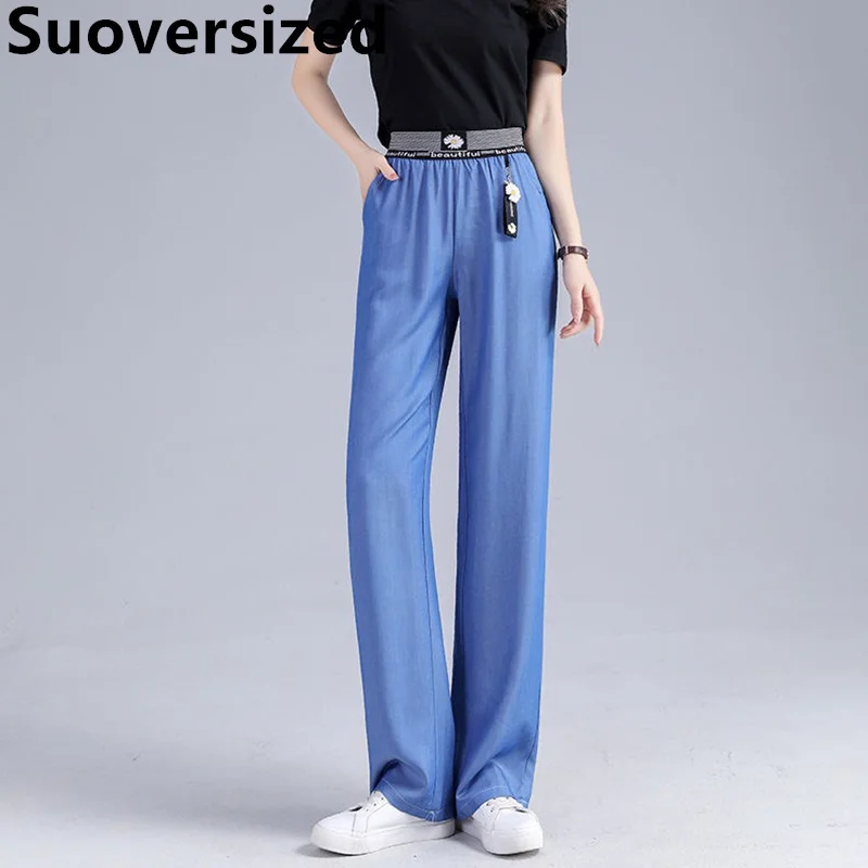 

Oversized 4xl Women's Summer Thin Ice Silk Jeans Loose Casual Wide Leg Denim Pants Korean High Waist Straight Pantalones