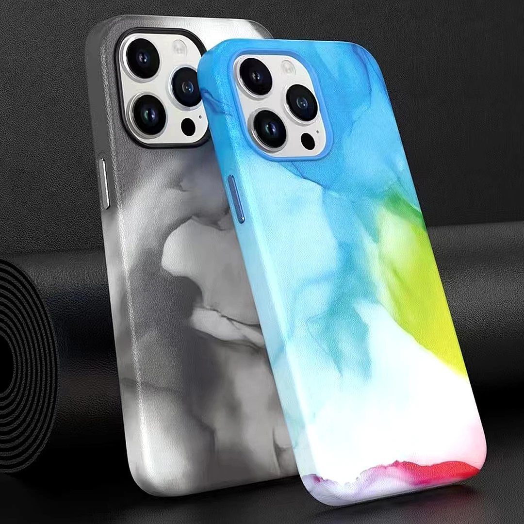 For Magsafe Magnetic Charging Leather Case for iPhone 14 12 13 Pro Max 14 Pro Original Shockproof Gradient ink Color Cover