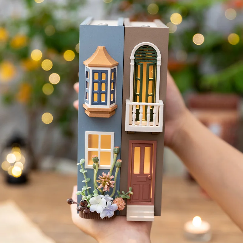 Booknook Book Holders Fake Books Bookends Model Kit With LED Light For Bookshelf Insert Decor Miniature Ornament Creative Gifts 5