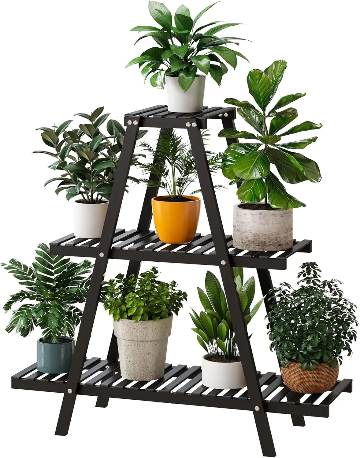 Bamboo Plant Stand Indoor/Outdoor,  Rectangular, 8 Potted Flower Holder Ladder Plant Rack  wall shelf  shelves 2