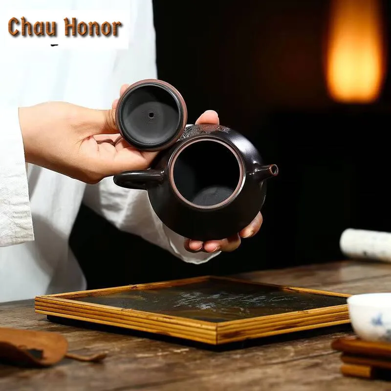 210ml Tradition Yixing Purple Clay Teapots Master Hand-carved Tea Pot Ball Shaped Filter Kettle Chinese Zisha Tea Set Customized