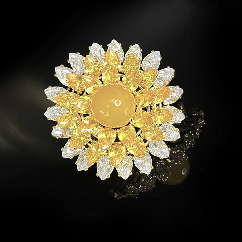 OKILY Fashionable AAA Zirconium Snowflake Broochpins Delicate Two-layer CZ Flower Temperament Elegant Brooch for Women Ornament