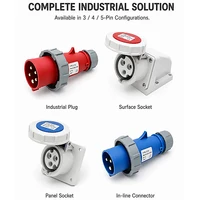 IP67 16A Waterproof Industrial Plug Socket – 3/4/5 Pin 220V/380V, Male & Female with Copper Contacts, Surface or Flush Mount 2