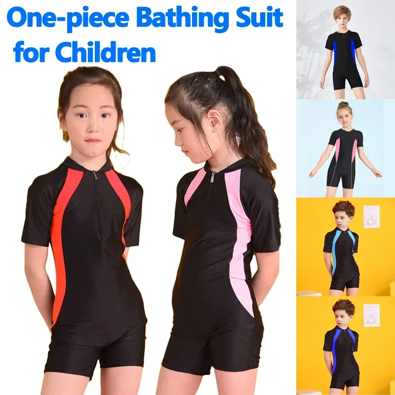 Children swimwear Swimsuit one piece Kids Boys Girls One-piece Swimsuit Zipper Sunscreen Diving Suit
