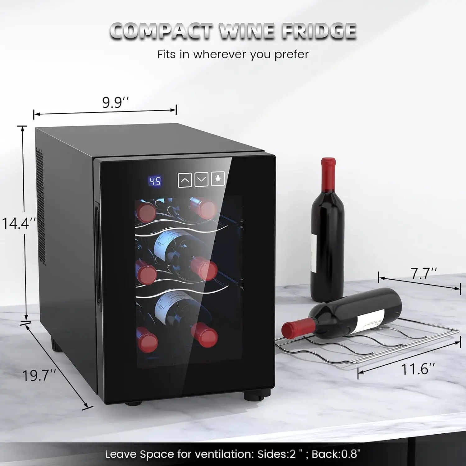 6 Bottle Wine Cooler Freestanding Small Wine Fridge Digital Temperature Control Thermoelectric Countertop Cooler 16L