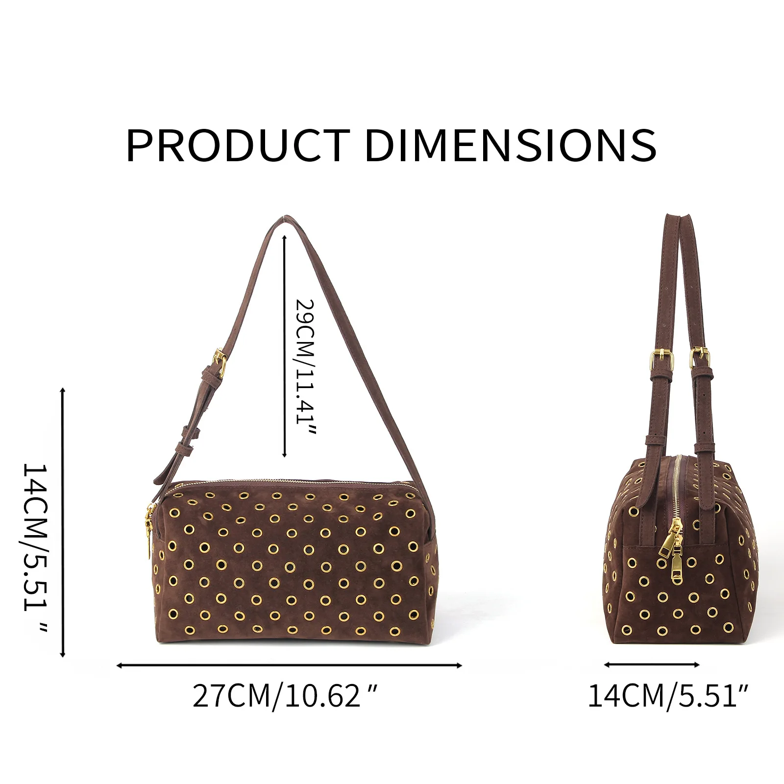 New High-end Luxury Literary Style Shoulder Bag Imitation Suede Texture Rivet Shoulder Bag Work Commuting Dating Hollow Handbag