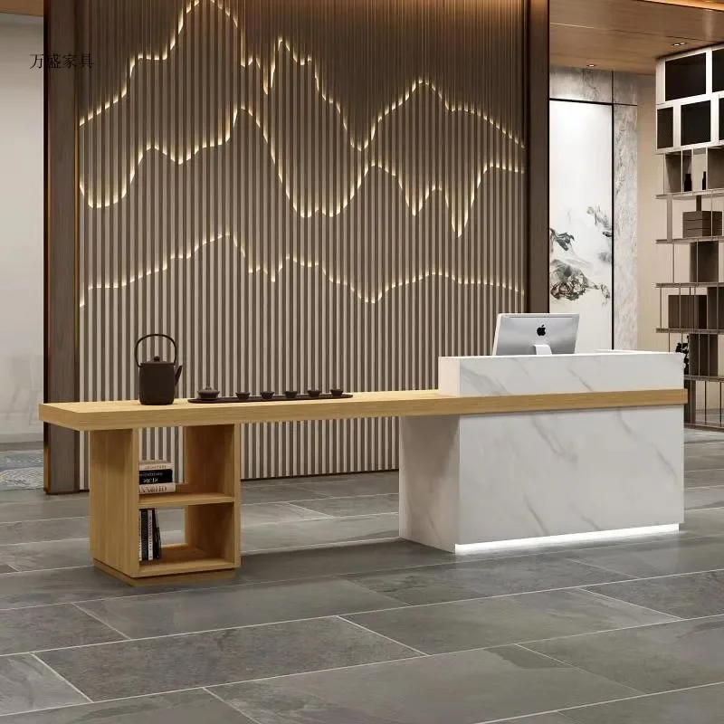 Wood Modern Reception Desk Cashier Restaurants Hotel Massage Shop Front Desk Beauty Salon Office For Sale
