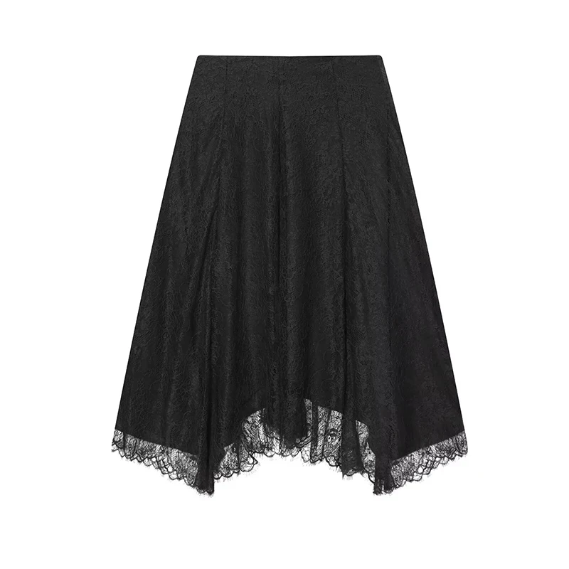 Women Black Lace Midi Skirt Elegant Long Skirts 2026 New Fashion Lady Spring Summer Evening Party Skirts ﻿Mujer