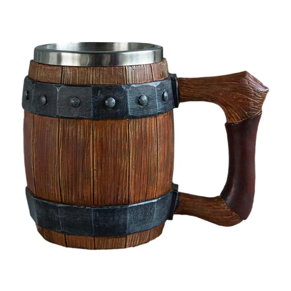JI Boccale Da Birra In Stile Vichingo, Finto Legno Con Interno In Acciaio Inox 304, Doppia Parete Isolata, 550 Ml, Regalo Natalizio - 3