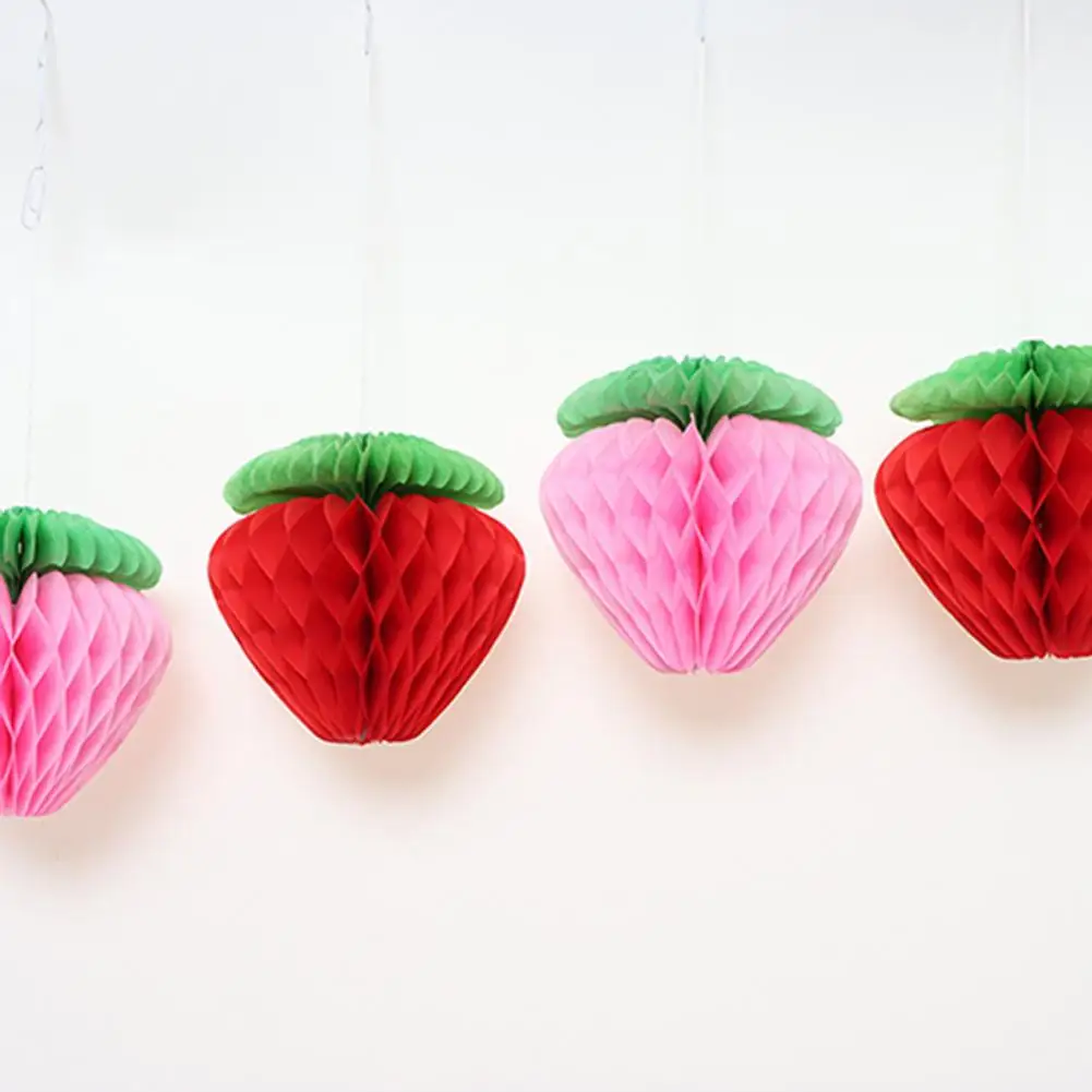 

10Pcs Strawberry Paper，Honeycomb lantern Hanging Ornaments，Craft Paper Decorations，Red Pink Paper Ball，Birthday Party Decoration
