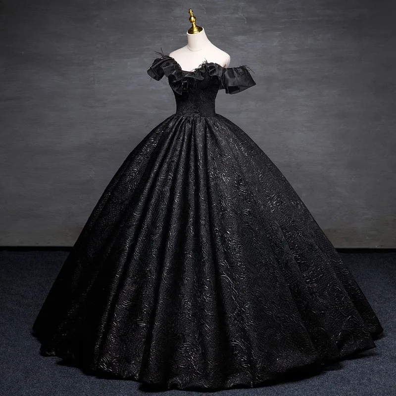 Black Party Dress Luxury Quinceanera Dresses Off Shoulder Ball Gown Real  Photo Prom Dress Classic Customize Prom Gown - AliExpress 320