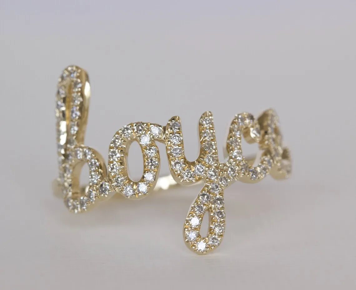 Crystal Stone  Custom Name Ring  For Women Diamond Letter Pendant  Wedding Jewelry Gift