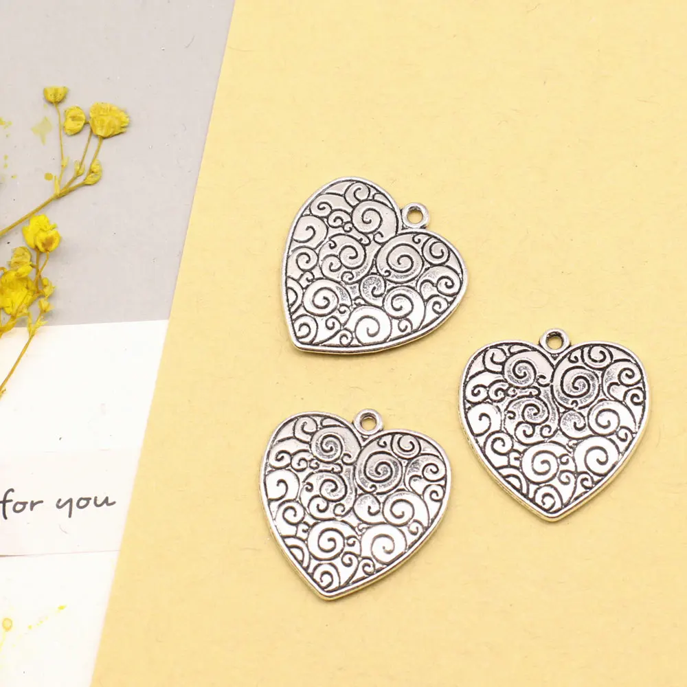 

3pcs 23x24mm Peach Heart Charms Pendants Jewelry Making Car Accessori Design Jewelri Antique Silver Color