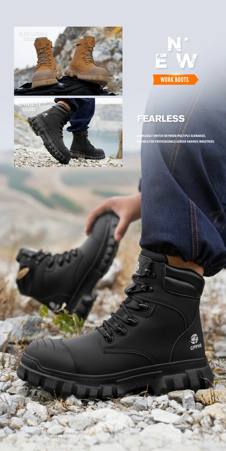 Men’s 2026 steel toe safety boots with anti‑smash and anti‑puncture protection326