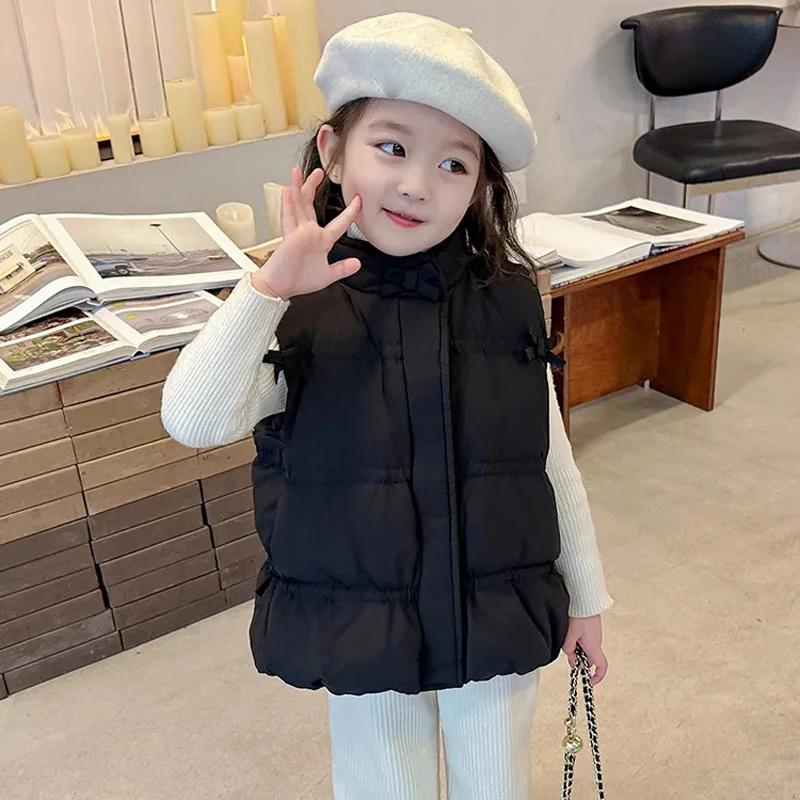 

Свободный хлопковый жилет для девочек в Корейском стиле, детский зимний утепленный жилет, простой однотонный уличный жилет для маленьких девочек