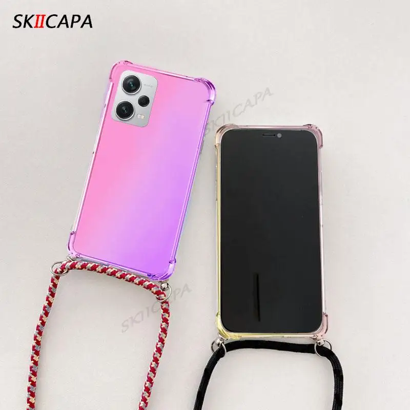 Gradient Silicone Shockproof Crossbody Case for Xiaomi Redmi Note 12 Pro Plus 5G