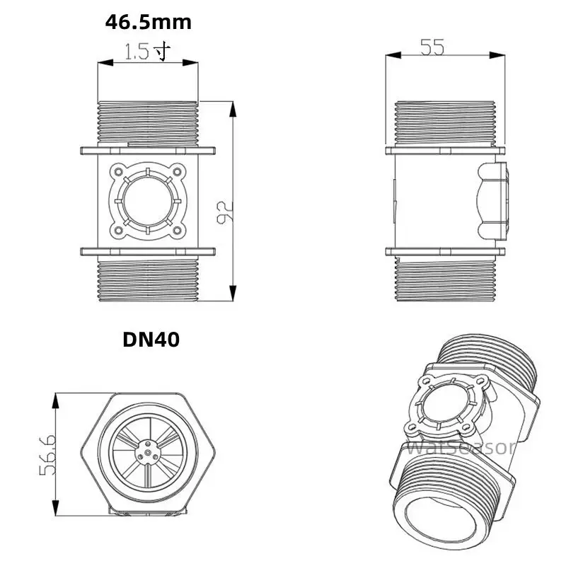 DN40 1.5 inch Turbine flowmeter Water flow sensor Hall flow meter rate 5~150L/Min YF-DN40 DC3.5~24V