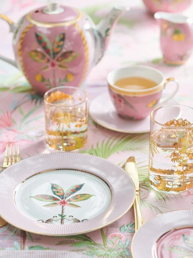Dutch Pip Studio Pink Palm Island Tableware Series Dinner Plate/Fruit Plate Bowl Dishes and Plates Sets Plate Set