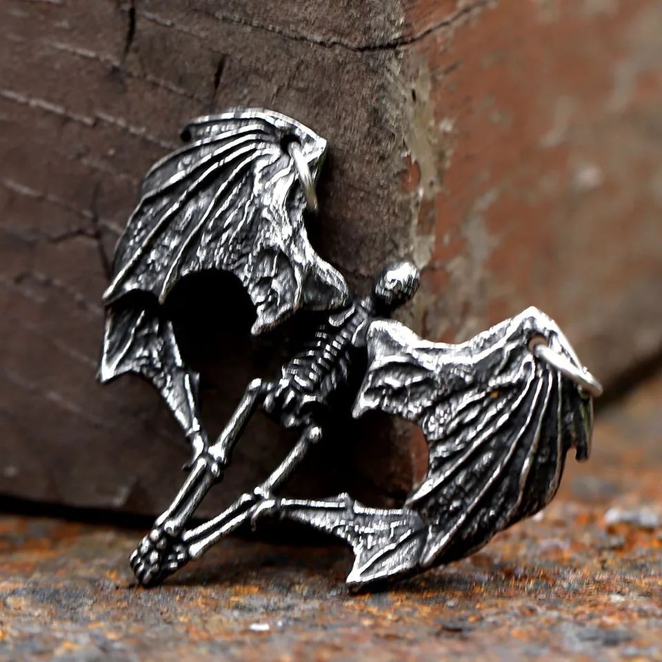 Collana Gotica Acciaio Inox Ciondolo Teschio Biker Gotico In