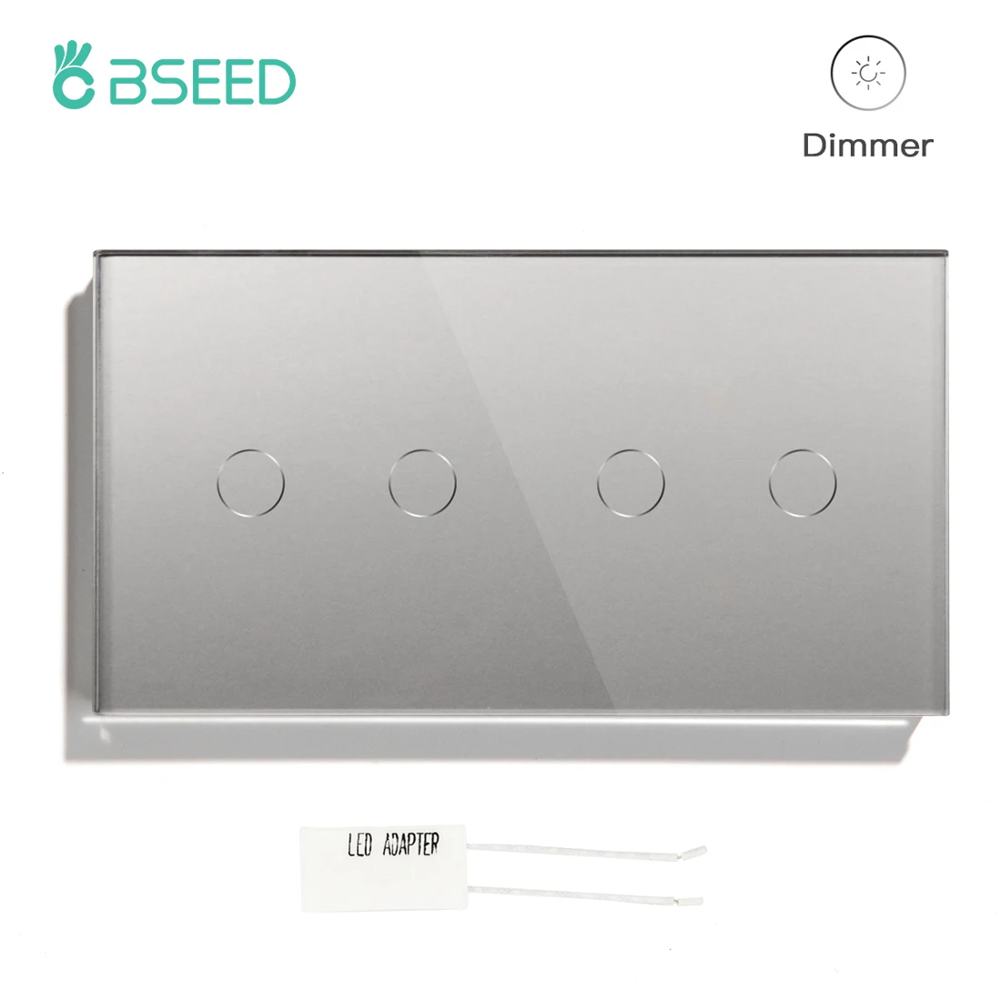 BSEED Double 2Gang 1Way Dimmer Touch Light Switch Crystal Panel Wall Switches Touch Sensor Dimmable Led Light EU Standard Switch illuminated light switch Wall Switches