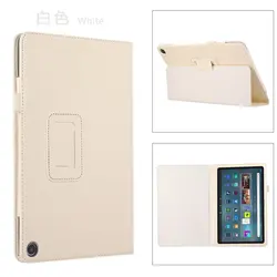 Folio Flip Stand Holder Leather Tablet Protective Case for Fire 7 2022 (White)