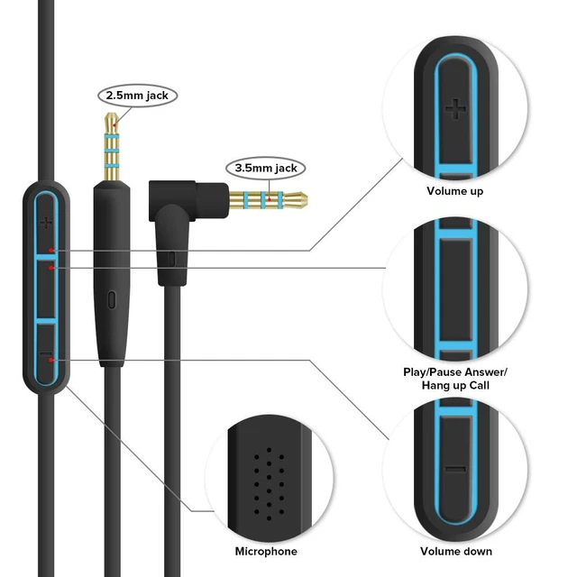 to 3.5mm Audio For Bose QC25 35/OE 2/OE 2i/AE2Quiet