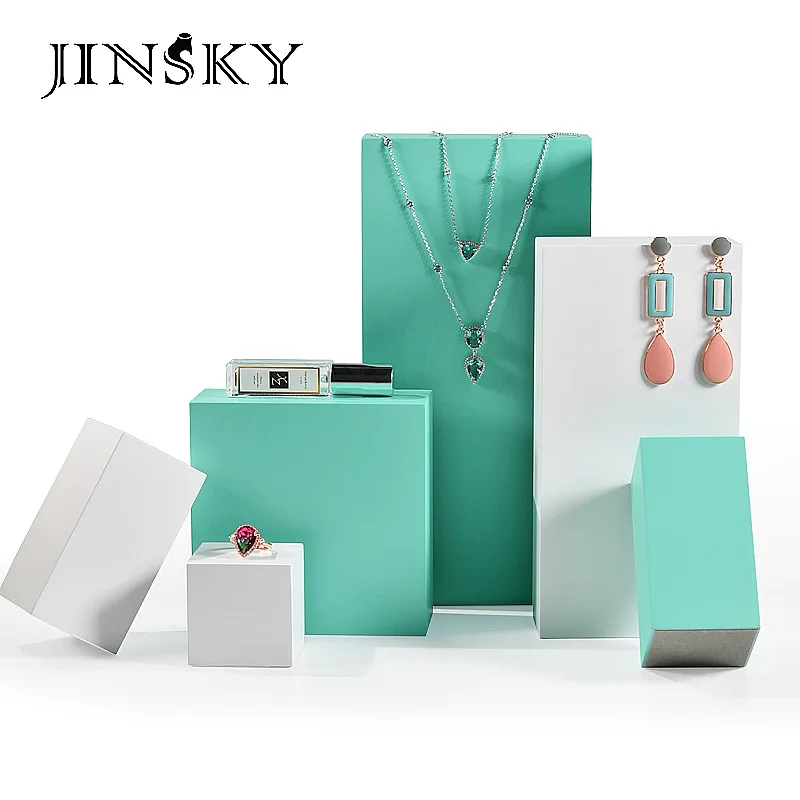 Tiff blue jewelry display stand wooden block paint props earrings necklace ring jewelry counter jewelry jewelry packaging box wood forming block grooved channels jewelry wooden cube dapping doming cavity