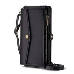 Versatile 6 - Card Leather Wallet Case with Crossbody Strap and Wristlet - Moto G Play 2025 (Black)