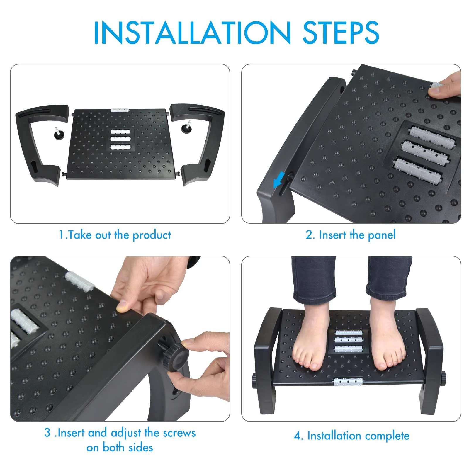 Under Desk Footrest Massage Surface Ergonomic 6 Height Position Adjustable Firm Non-Slip Legs for Home Office foot stool