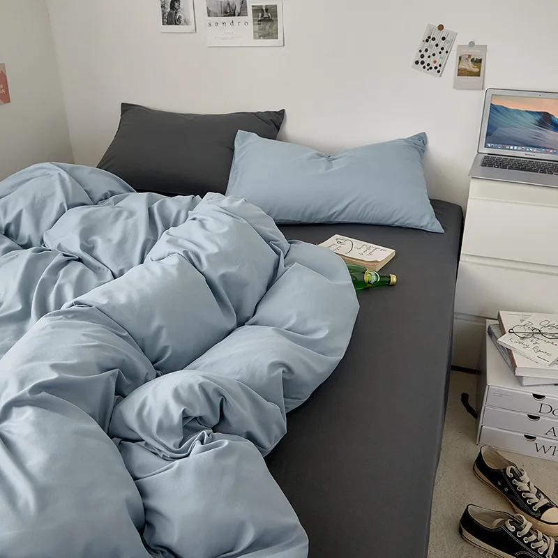 

New Design Hot Sales Top Quality Comfort Skin Friendly Bedding Set Fabric Solid Color Quilt Cover Set