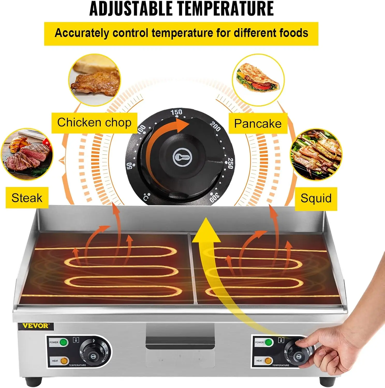 Electric Griddle 3000W Electric Countertop Griddle Non-Stick Restaurant 110V Teppanyaki Flat Top Grill Stainless Steel Adjustabl 5