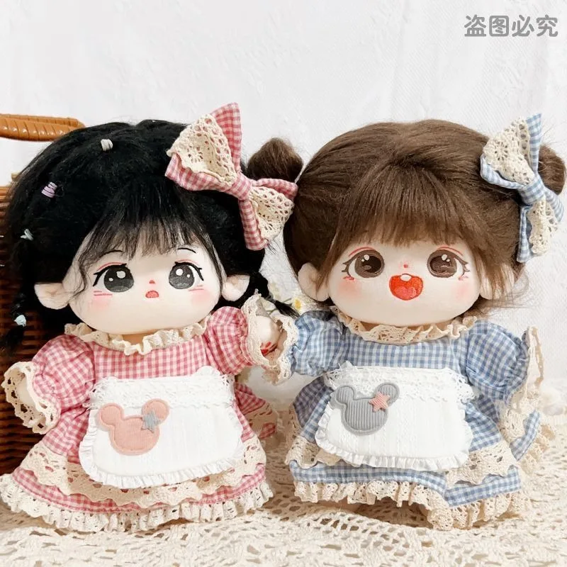 Limited Handmade 20cm Cute Peach Dress Denim Sweetheart Suit Maid Dress Plush Dolls Outfit Toys Doll's Accessories Cos Suit 6